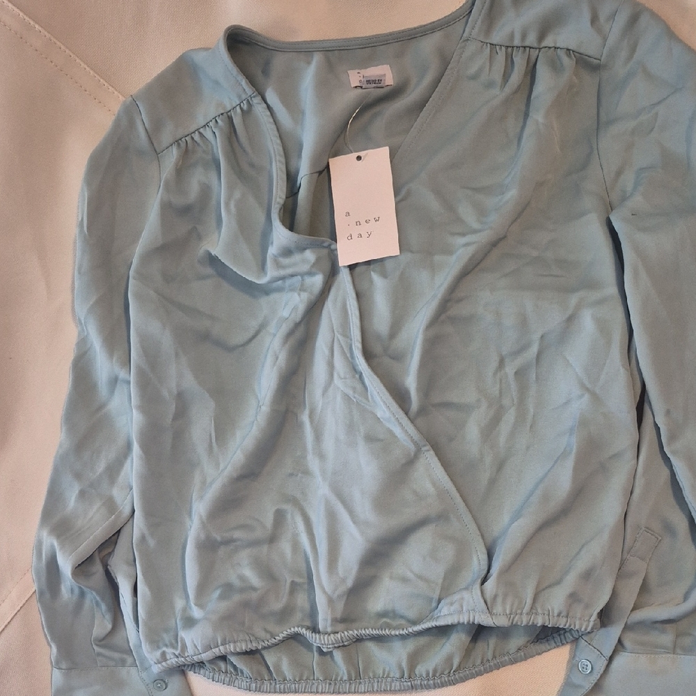 A New Day Women's Light Blue V-Neck Blouse